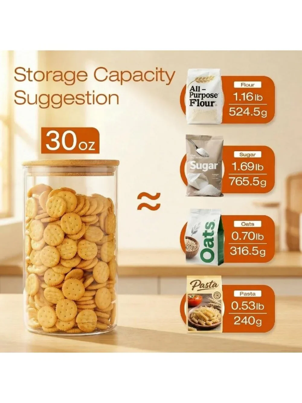 Airtight Glass Storage Jars with Bamboo Lids - Set of 8 Canisters for Kitchen